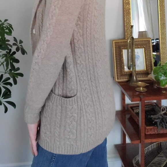 Cynthia Rowley / 100% Cashmere Cable-knit Cardigan / Tan, Size S - Picture 10 of 11